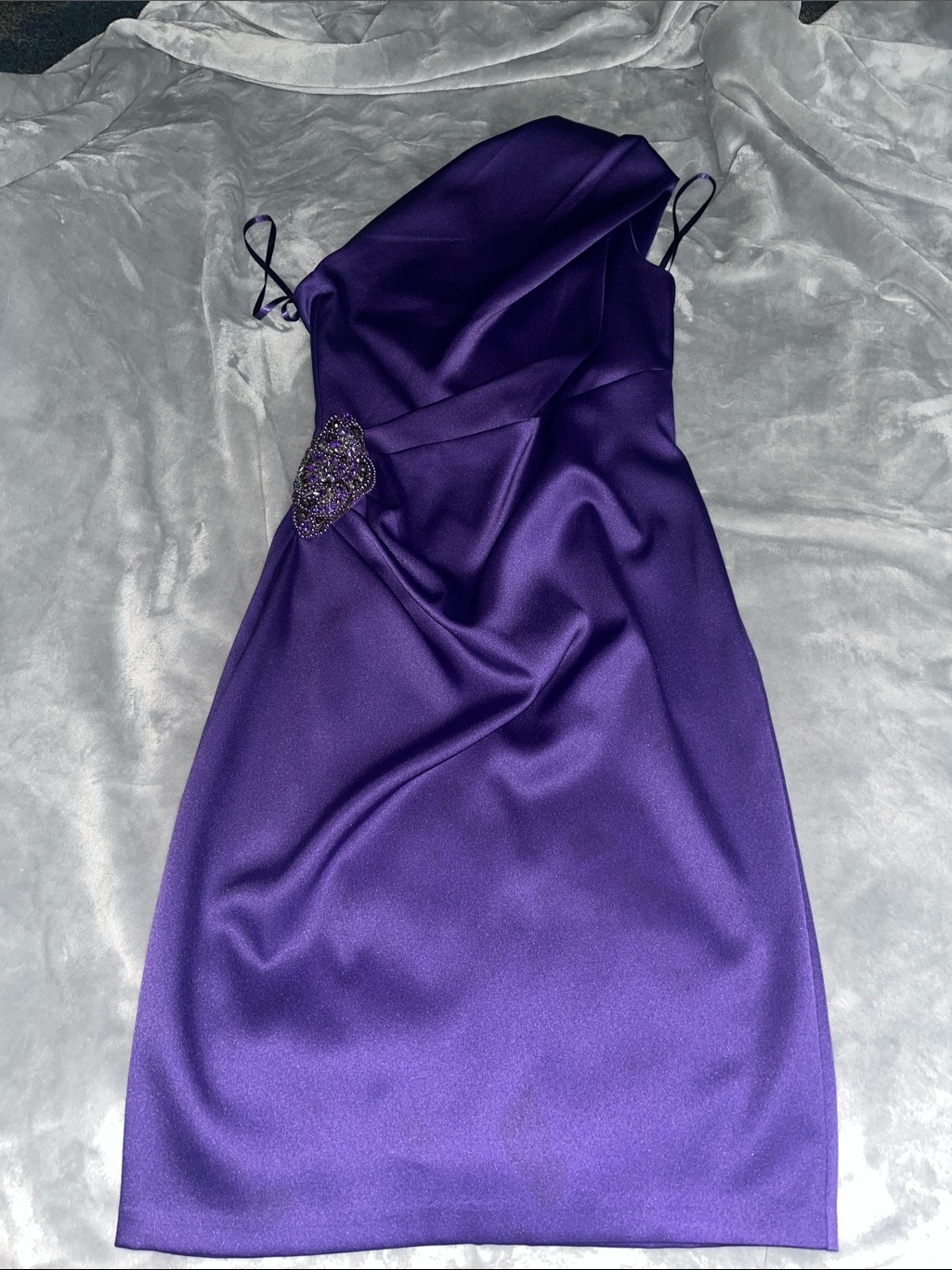 Purple Satin Slip Dress With Embellished Waist